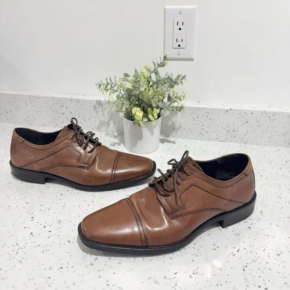 Men’s Johnston & Murphy Brown Sheep Skin Cap Toe Oxford Dress Shoe Size 11